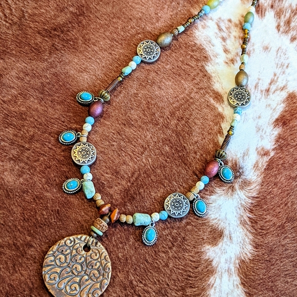 NWT Handcrafted Beaded Boho With Turquoise Color Stone and Multi Colored Beads - Picture 5 of 11